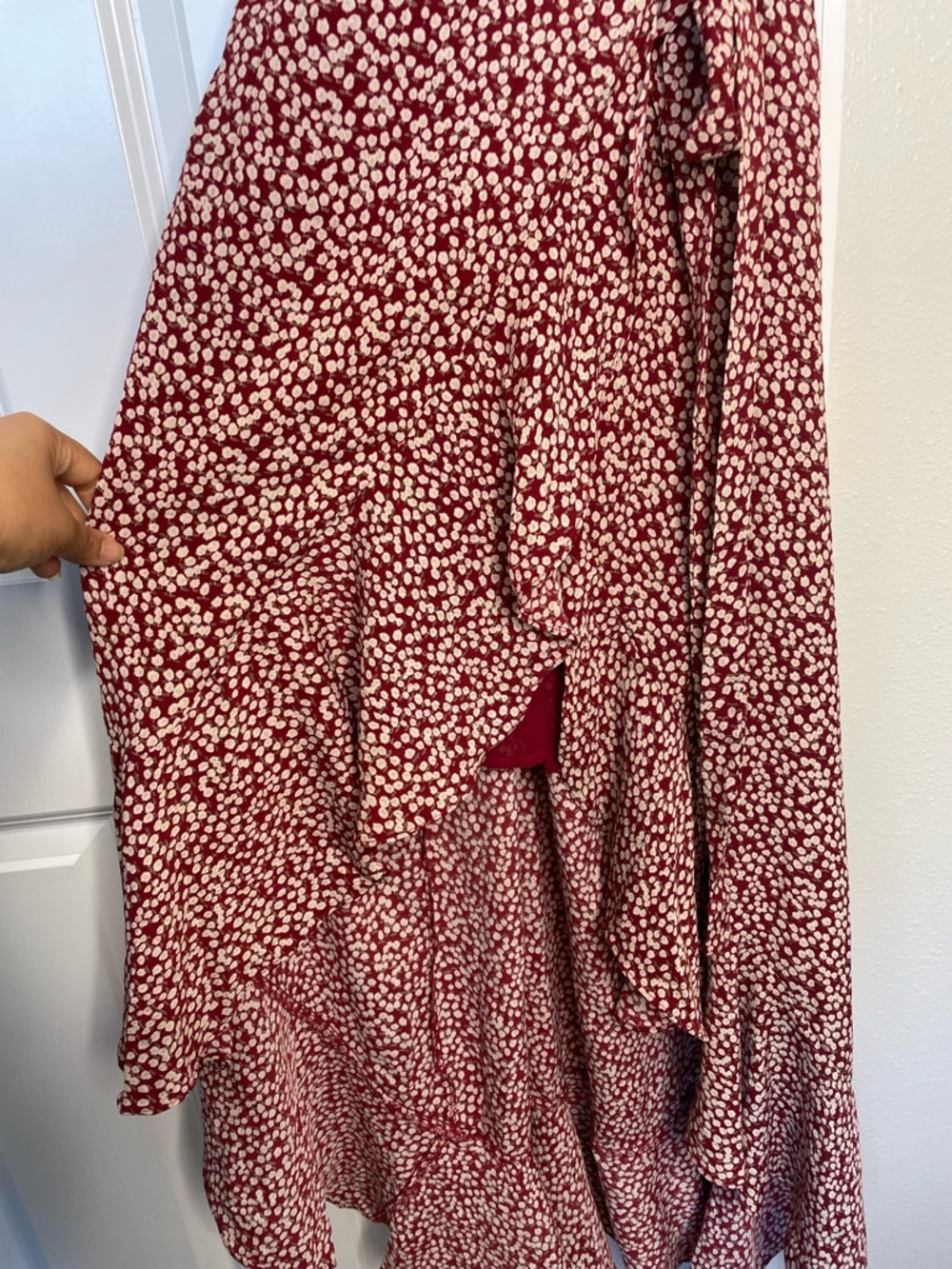 Polly 8 Red Floral Wrap Midi Dress NWT Ruffle Hem Short Sleeve Cottagecore - Picture 4 of 7